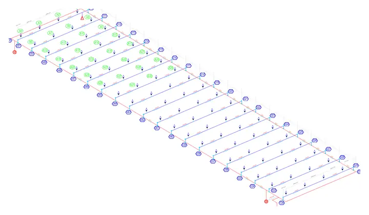 Isométrie du réseau sprinklers avec les nœuds de calcul hydraulique